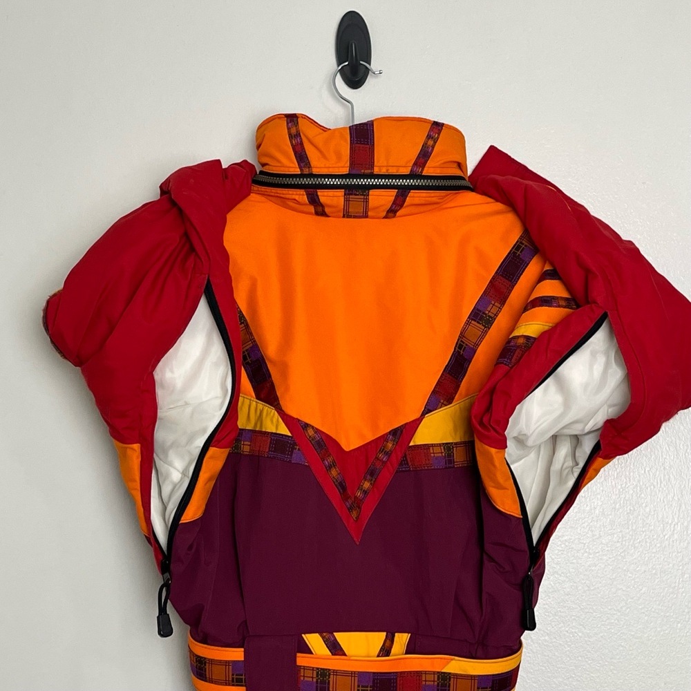 Vintage Custom Ski Suit Colorblock Fulllength Hooded Zipper Pockets Belt Size S - Picture 5 of 13